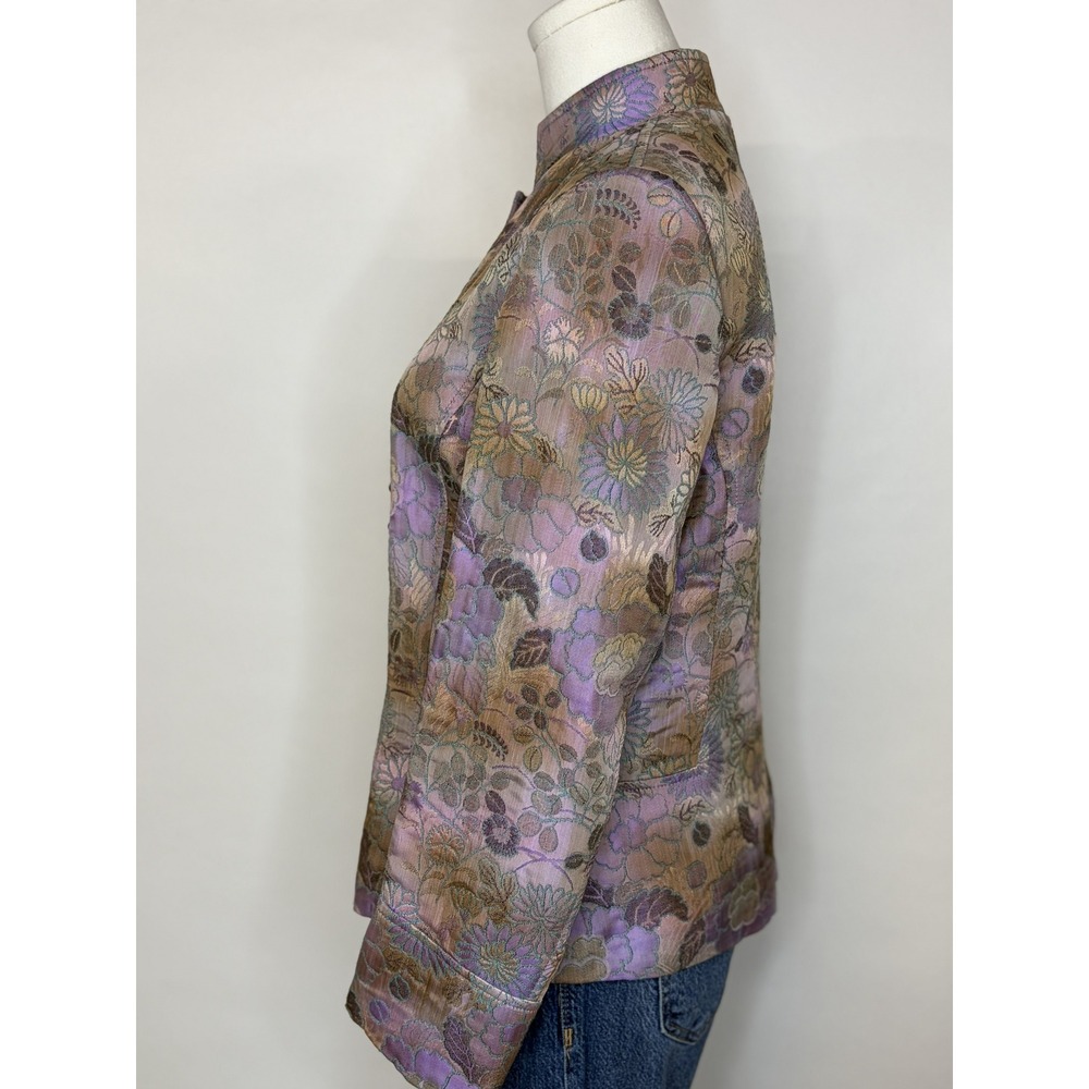 Tesori Floral Brocade Blazer Jacket Lavender Gold Mandarin Collar Size Small - Picture 6 of 11